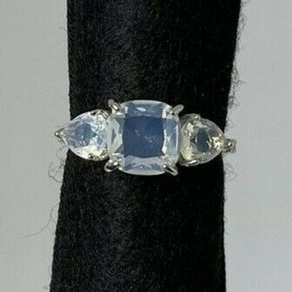 TRIPPLE RHODIUM Ring PLATED Milky White Moonstone